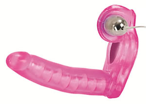 Pink double penetration cock ring